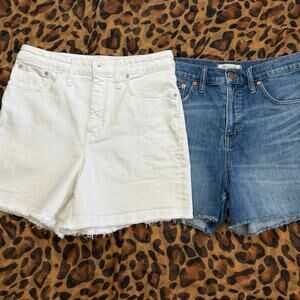 Madewell Denim Shorts Bundle Blue High Rise Raw Hem + White Curvy High Rise 29